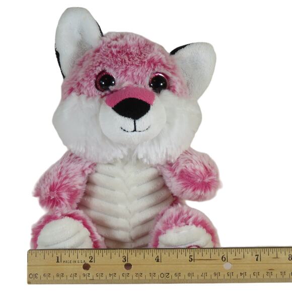 Pink Fox Plush 8" Stuffed Animal Toy Glitter Eyes Kids With Heart on Foot - Picture 11 of 11